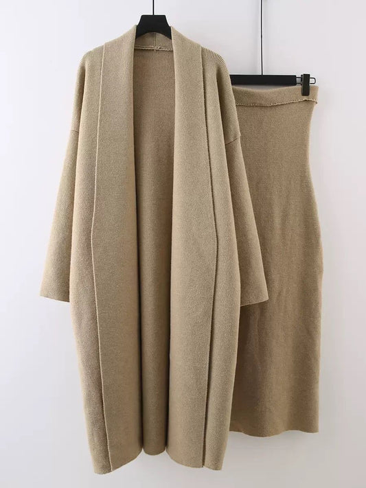 soft knit two-piece with relaxed cardigan fit