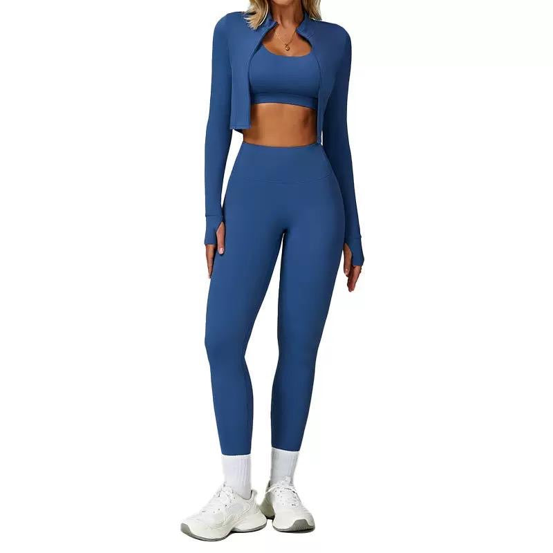 Seamless Fitness Ensemble with Cropped Jacket