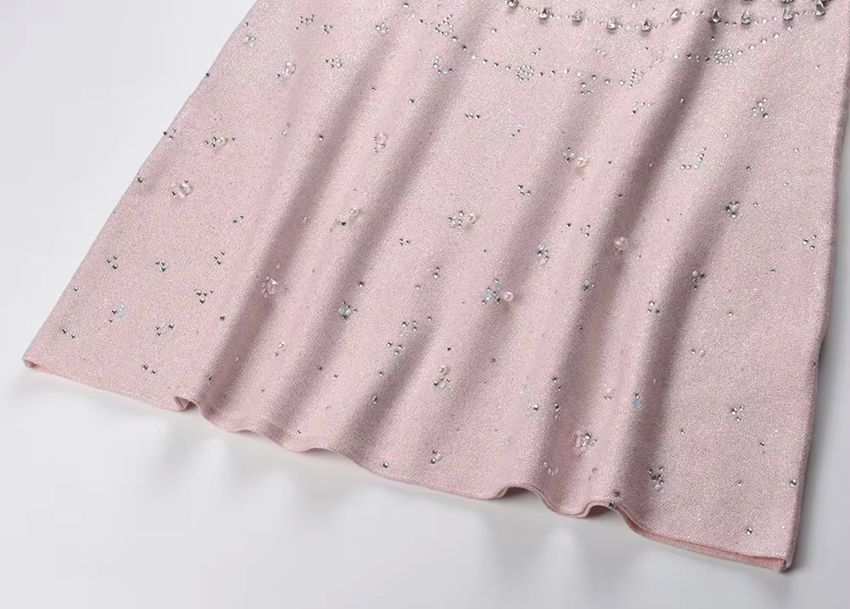 sleeveless knit mini dress with crystal bead details