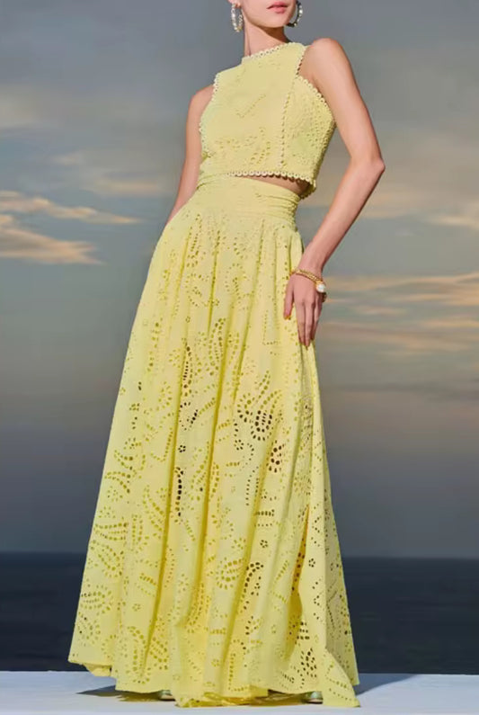 embroidered two-piece skirt set