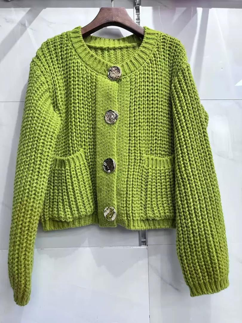 Chunky Knit Cardigan with Gold Buttons
