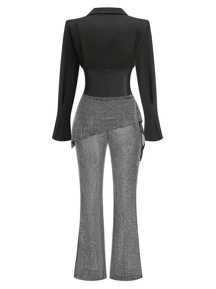 Sparkling high-waist sequin trousers with cropped jacket