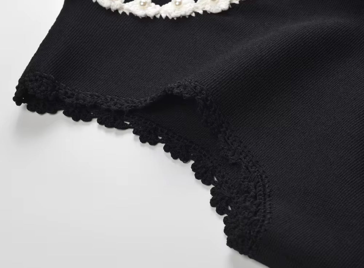 Black Pearl Trim Maxi Dress