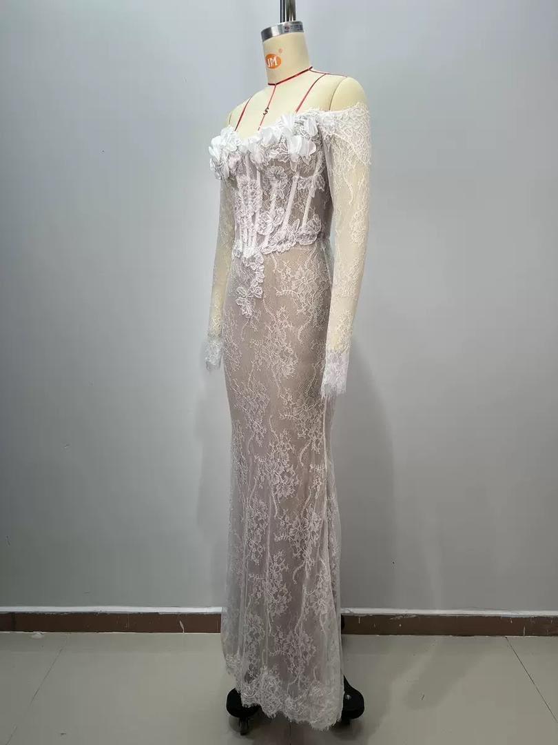 Evelisse Off-Shoulder Lace Corset Dress