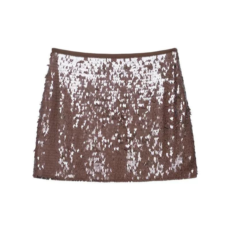 Mocha Mirror Sequin Mini Skirt