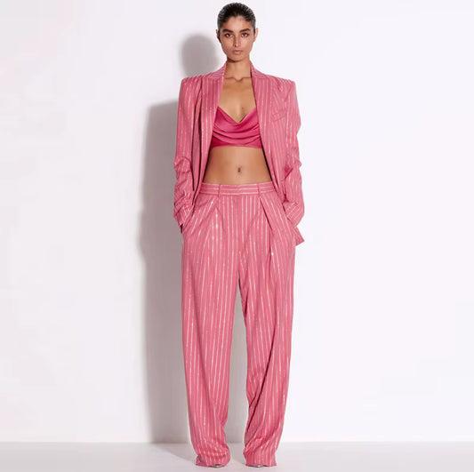 Striped Power Suit with Matching Bralette