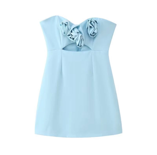 Strapless Mini Dress with Floral Bust Detail
