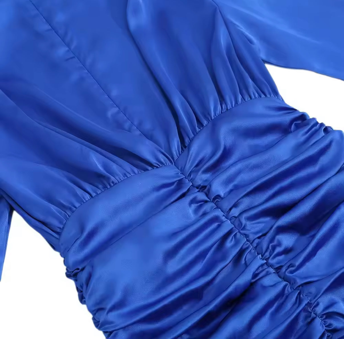 Satin Ruched Mini Dress with High Neck