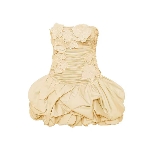 Ruched Bodice Mini Dress with Ruffled Hem