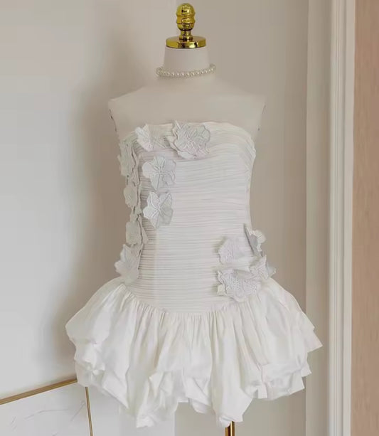 Ruched Bodice Mini Dress with Ruffled Hem