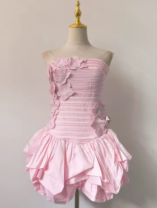 Ruched Bodice Mini Dress with Ruffled Hem