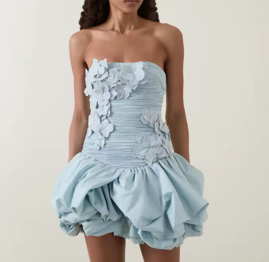 Ruched Bodice Mini Dress with Ruffled Hem