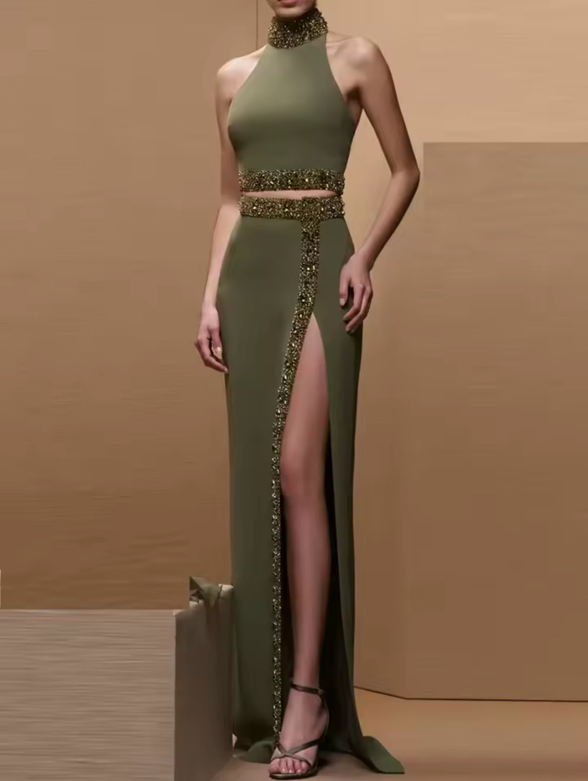 Olive Green Maxi with Sequin Trim