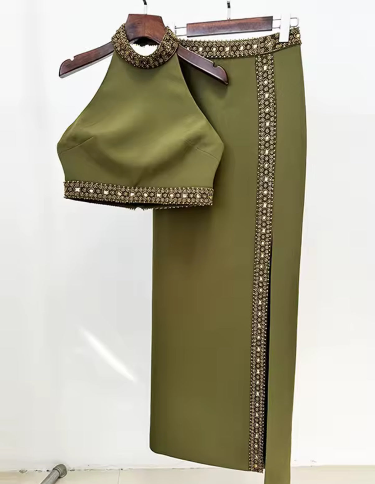 Olive Green Maxi with Sequin Trim