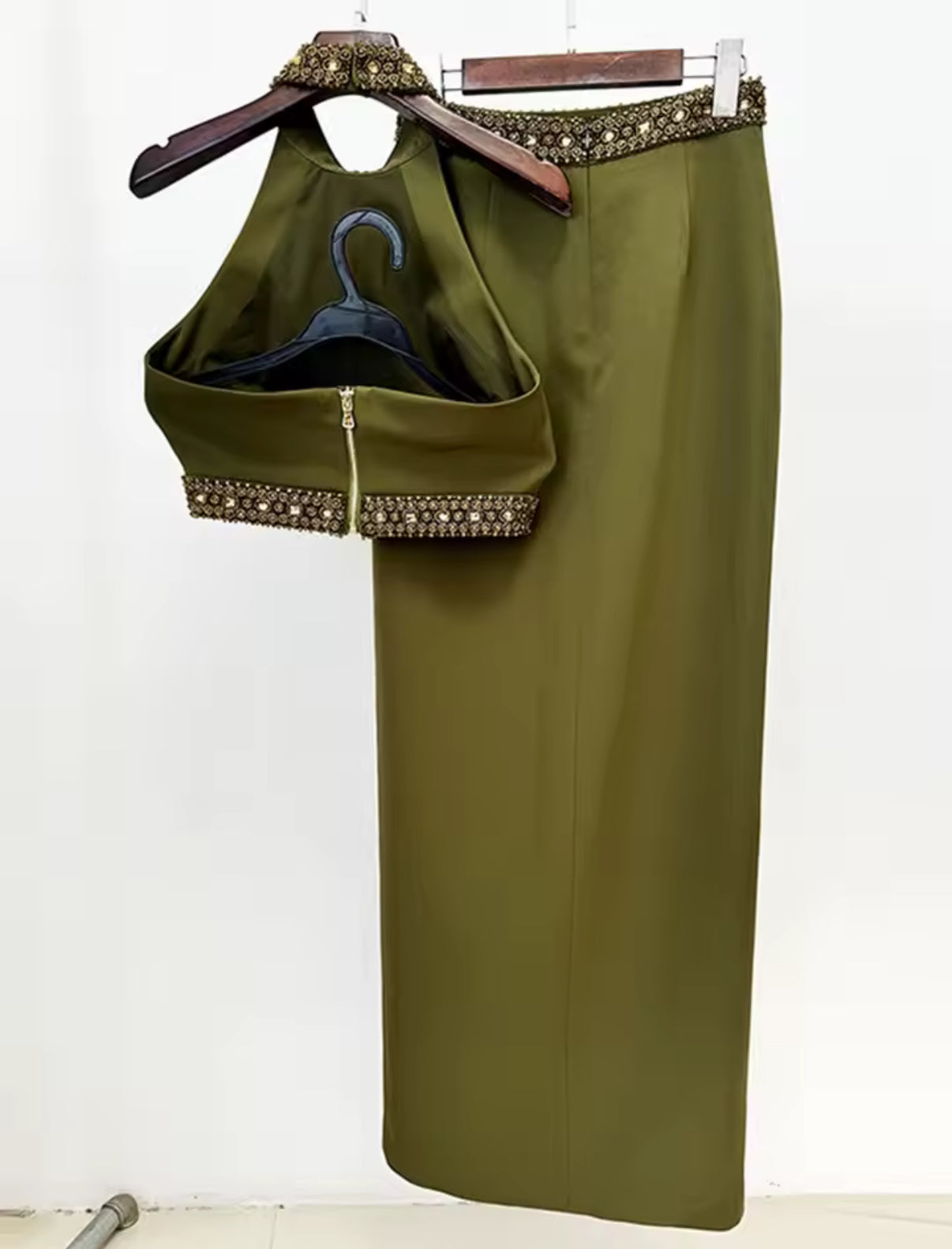 Olive Green Maxi with Sequin Trim