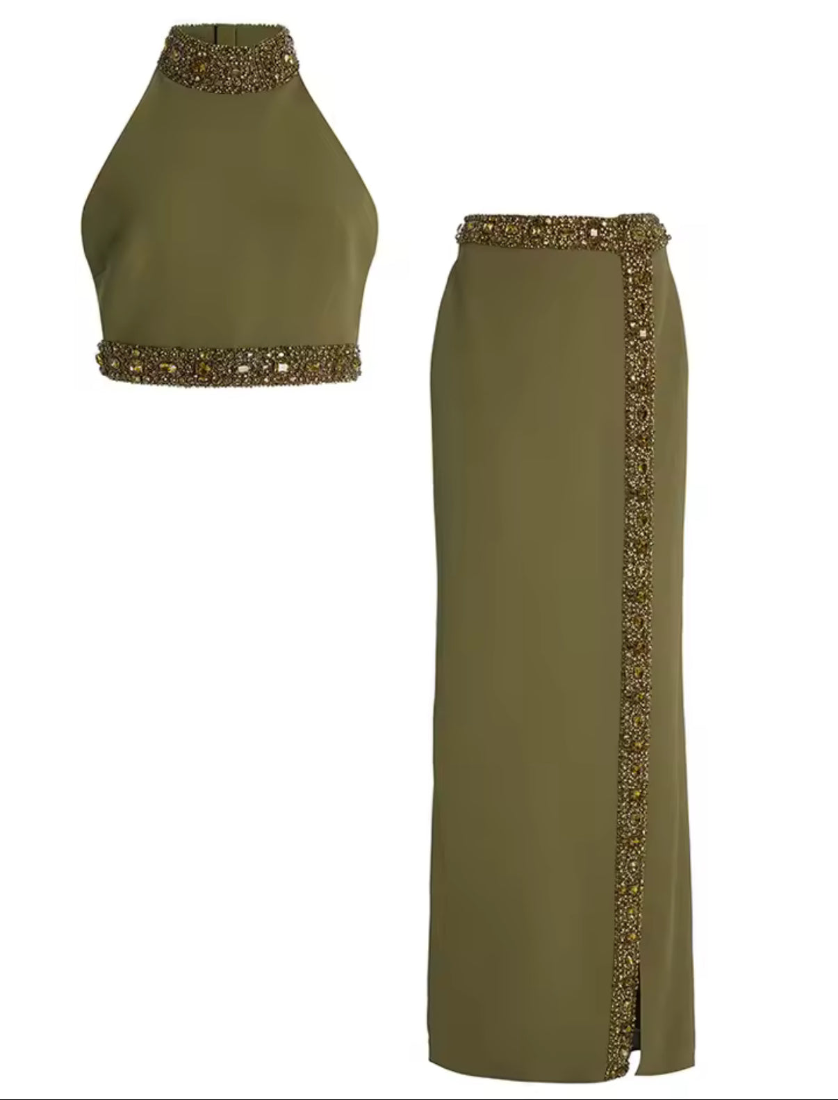 Olive Green Maxi with Sequin Trim