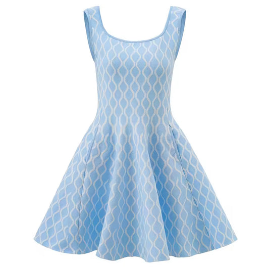 Geometric Pattern Fit-and-Flare Mini Dress