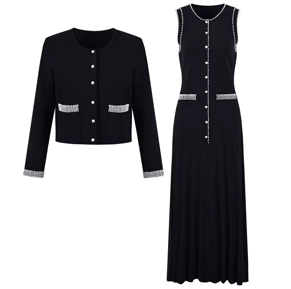 Cream Pleated Skirt Set