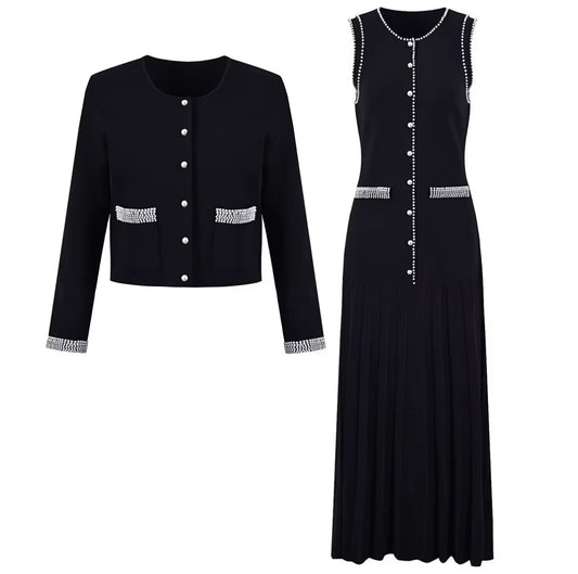 Cream Pleated Skirt Set