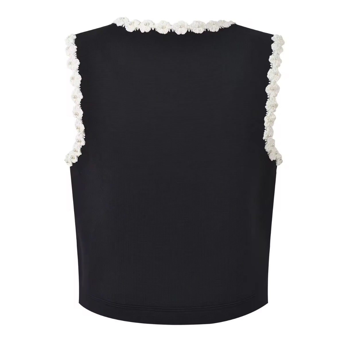 Chic Black Mini Skirt Set with Pearl Buttons