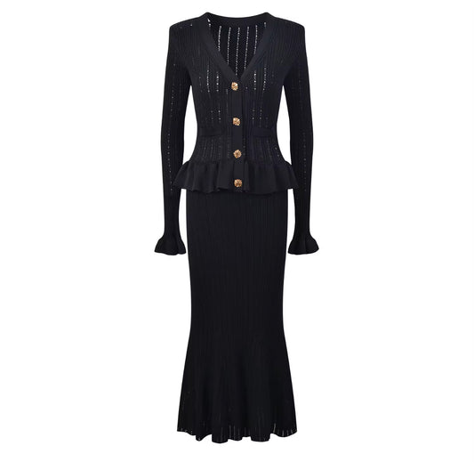 Knitted Peplum Gold Button Detail dress