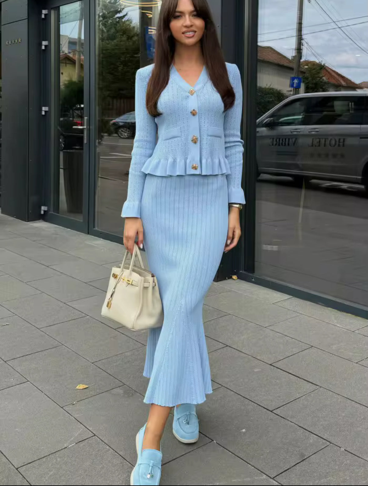 Knitted Peplum Gold Button Detail dress