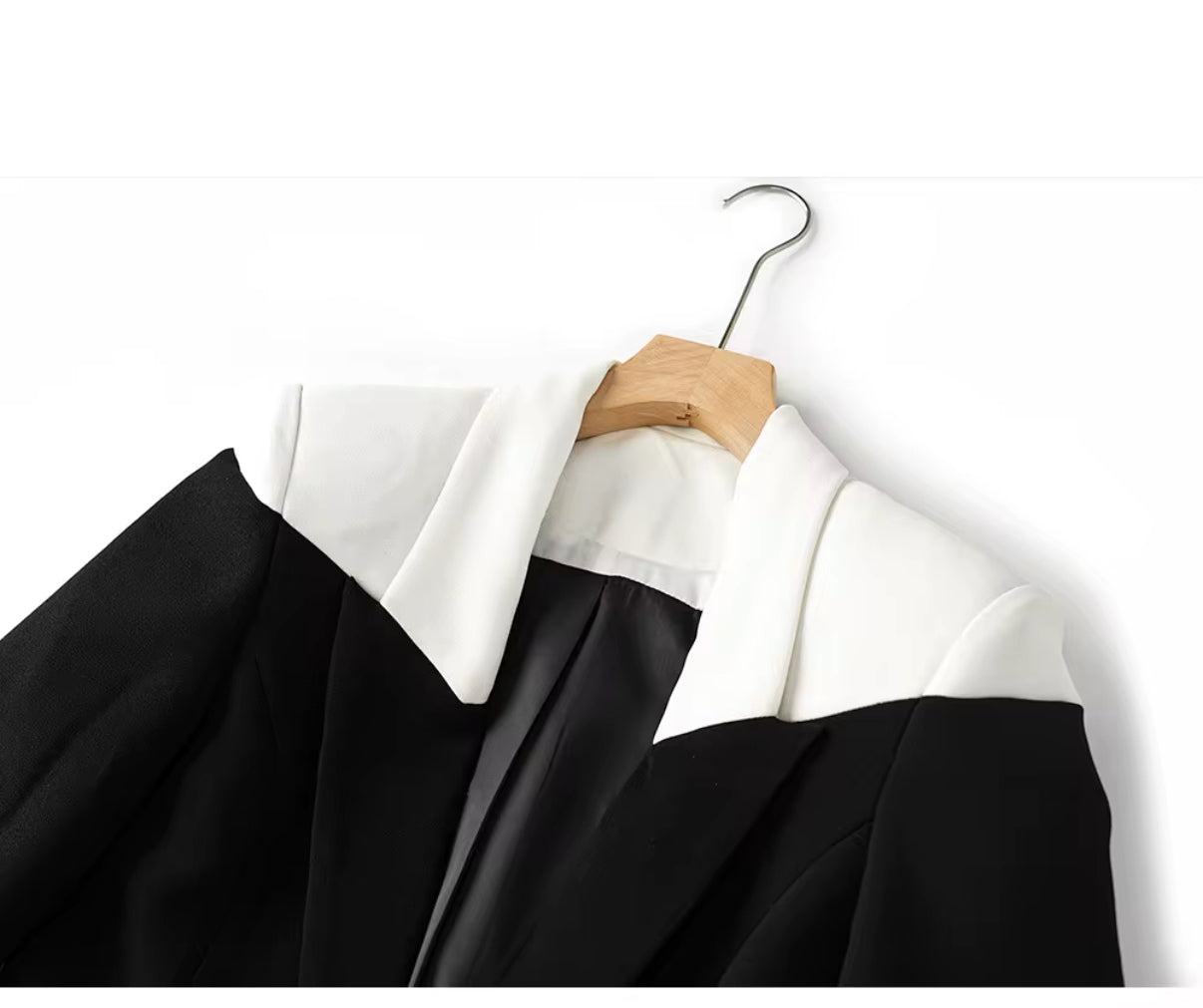 black blazer with white lapel & skirt