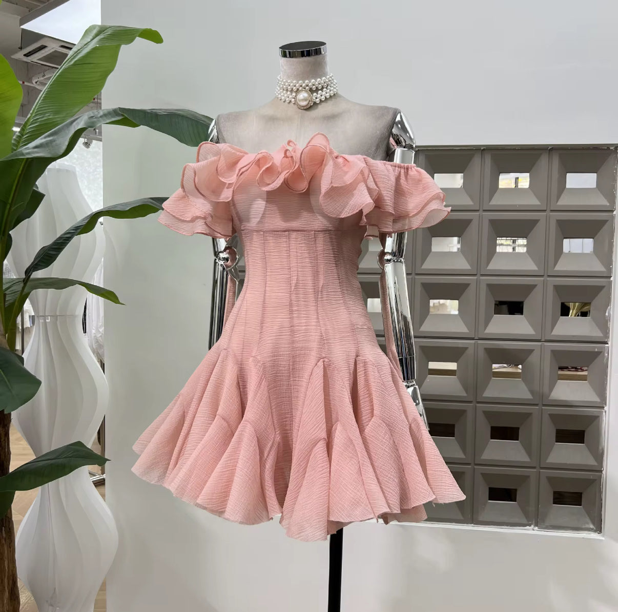 Off-Shoulder Ruffle Mini Dress