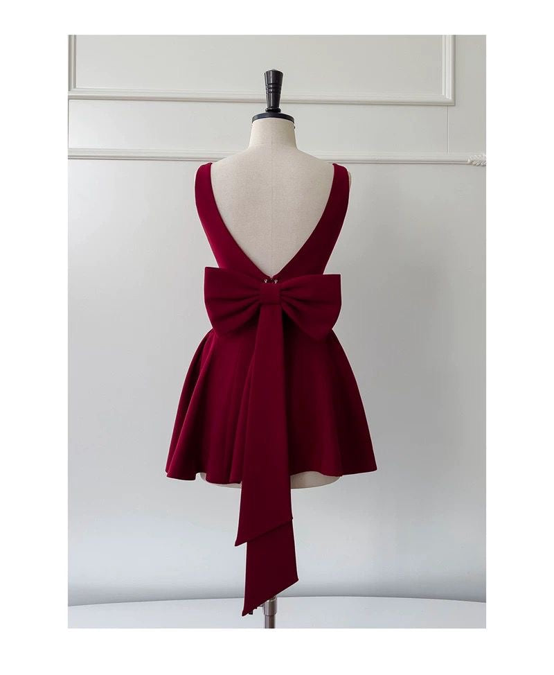 Burgundy Mini Dress with Flared Skirt