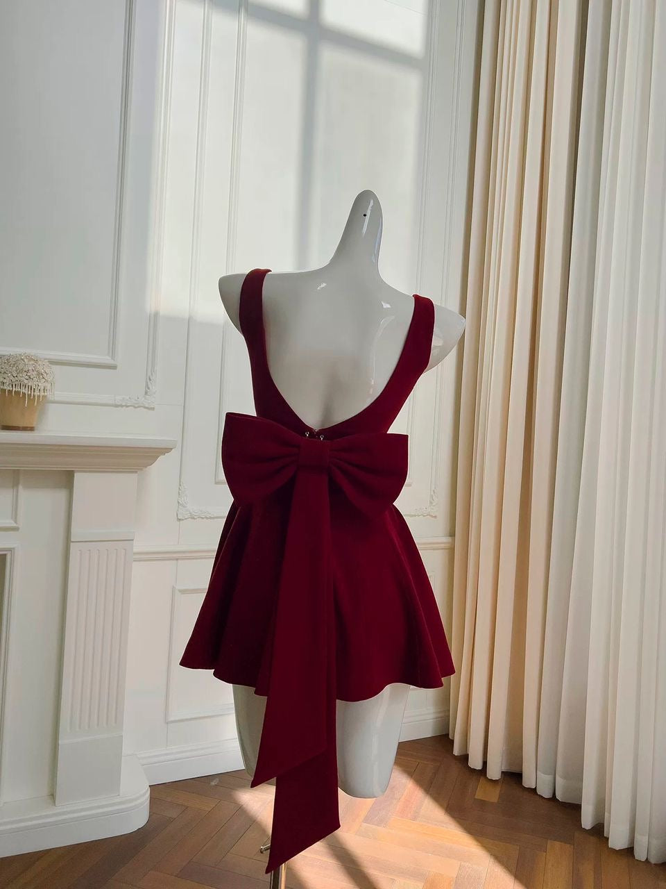Burgundy Mini Dress with Flared Skirt