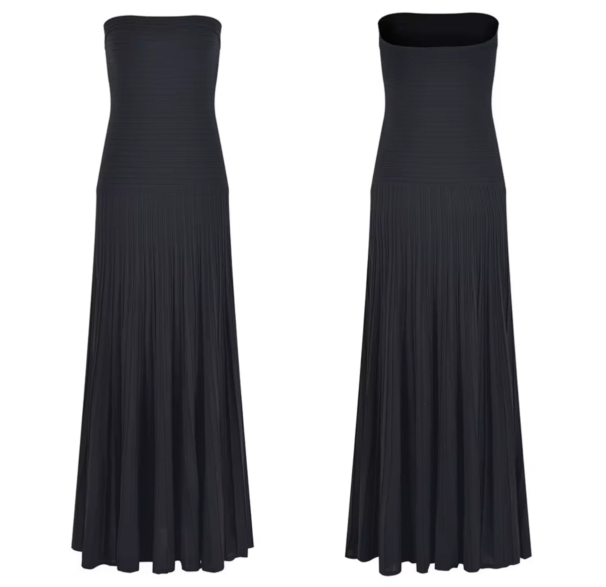 Elegant Tube Top Long Dress with Textured Bust