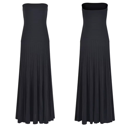 Elegant Tube Top Long Dress with Textured Bust