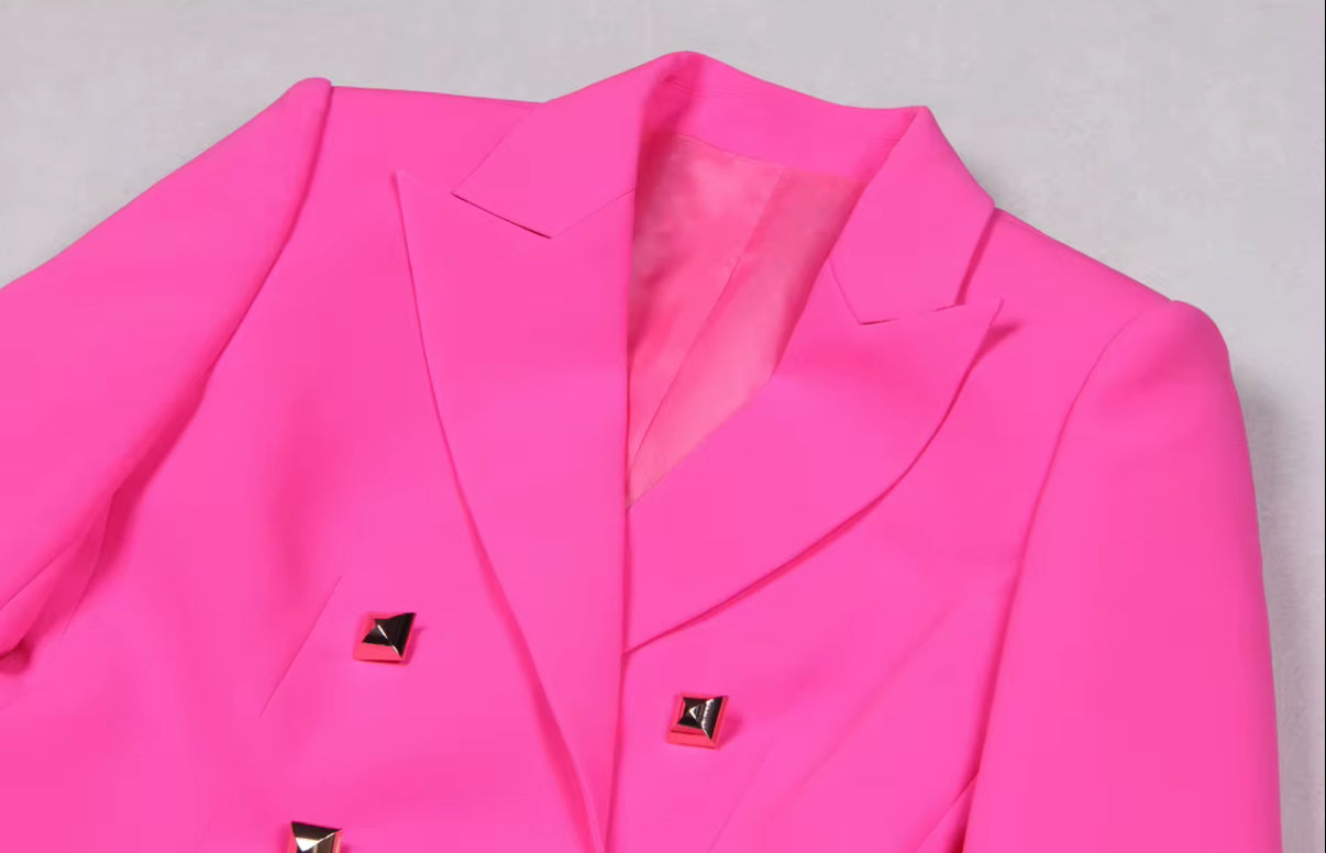 Bold Hot Blazer with Gold Buttons, Matching Crop Top & Shorts