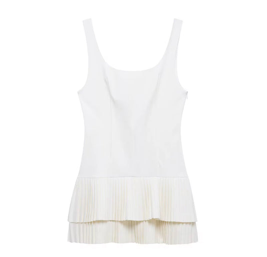 fitted bodice with a playful pleated layered hem dress