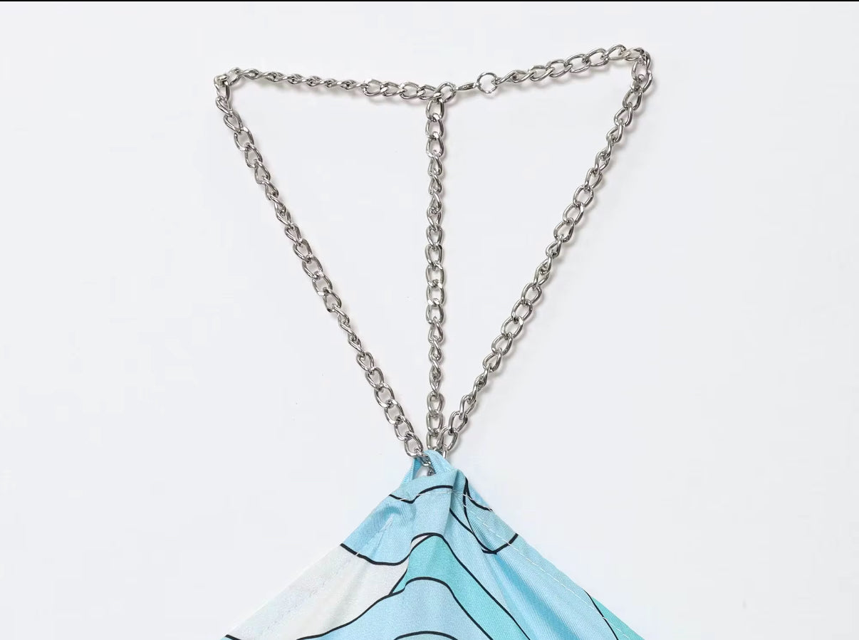 Aqua Flow Chain Backless Dress