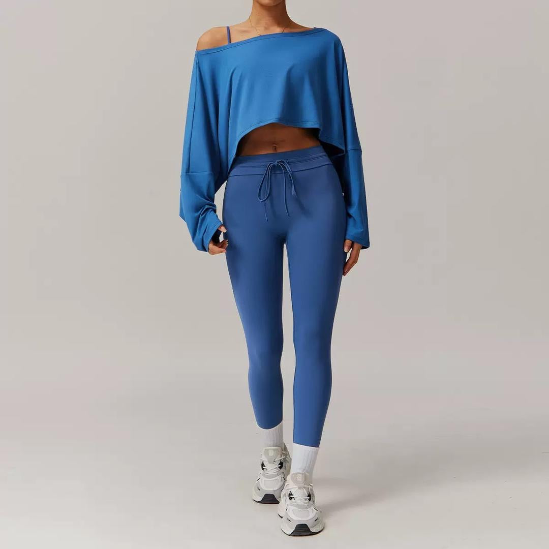 flowy long-sleeve crop with high-rise tie leggings