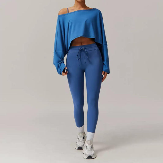 flowy long-sleeve crop with high-rise tie leggings