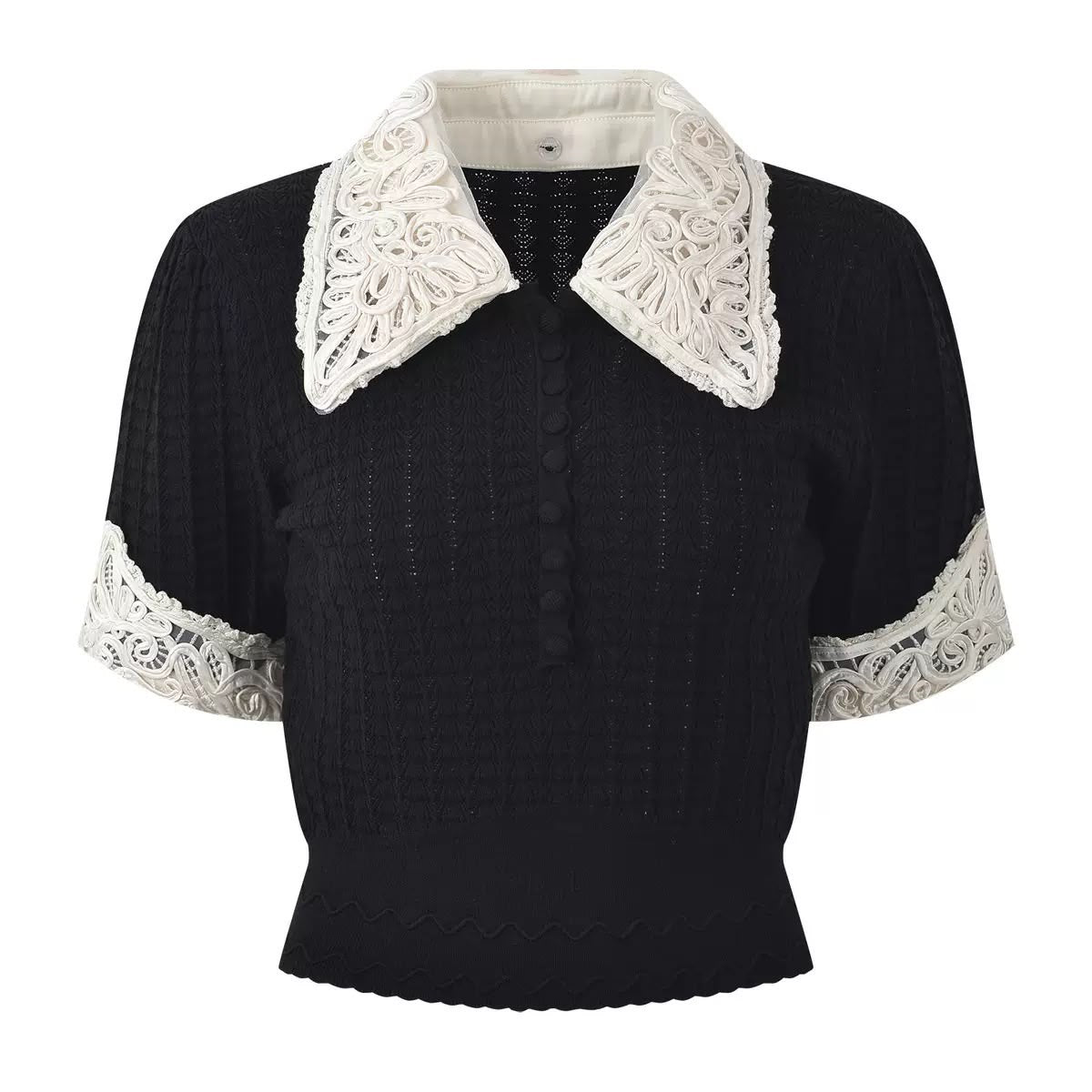 Ivory Lace Collar Knit Top