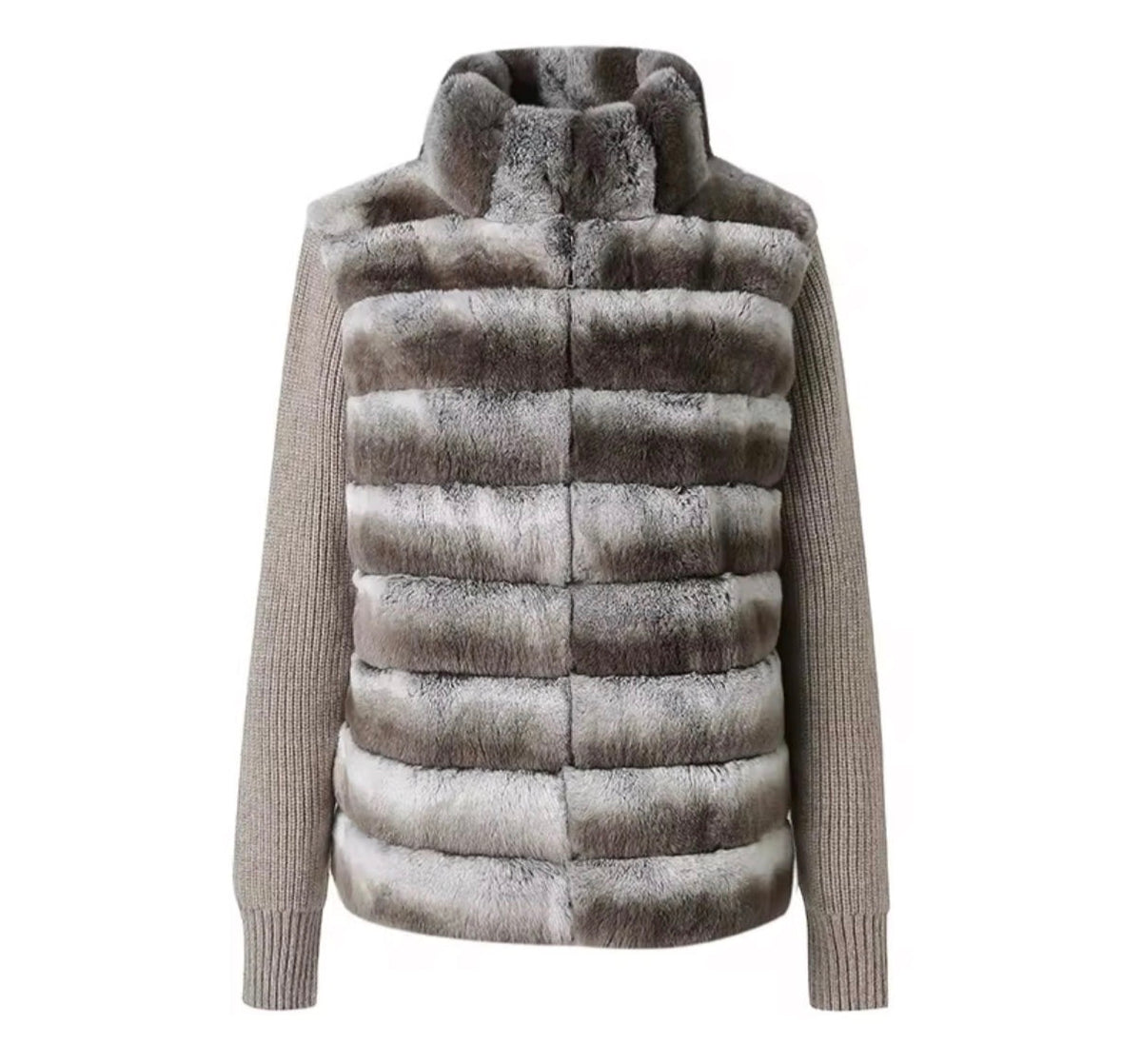 Camel Winter Crest Fur-Panel Sweater Jacket