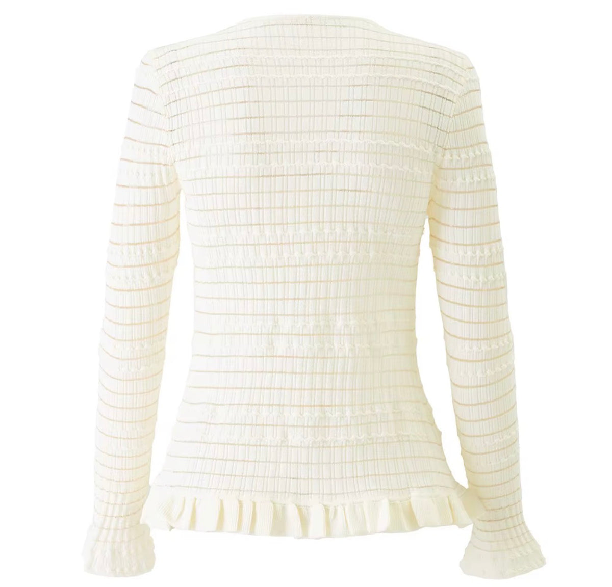 Ivory Lace-Trim Ruffle Knit Cardigan