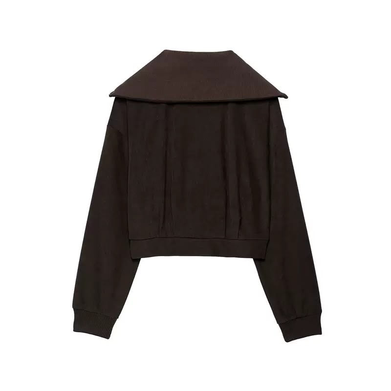 Chocolate Brown Zip-Up Wide-Leg Set