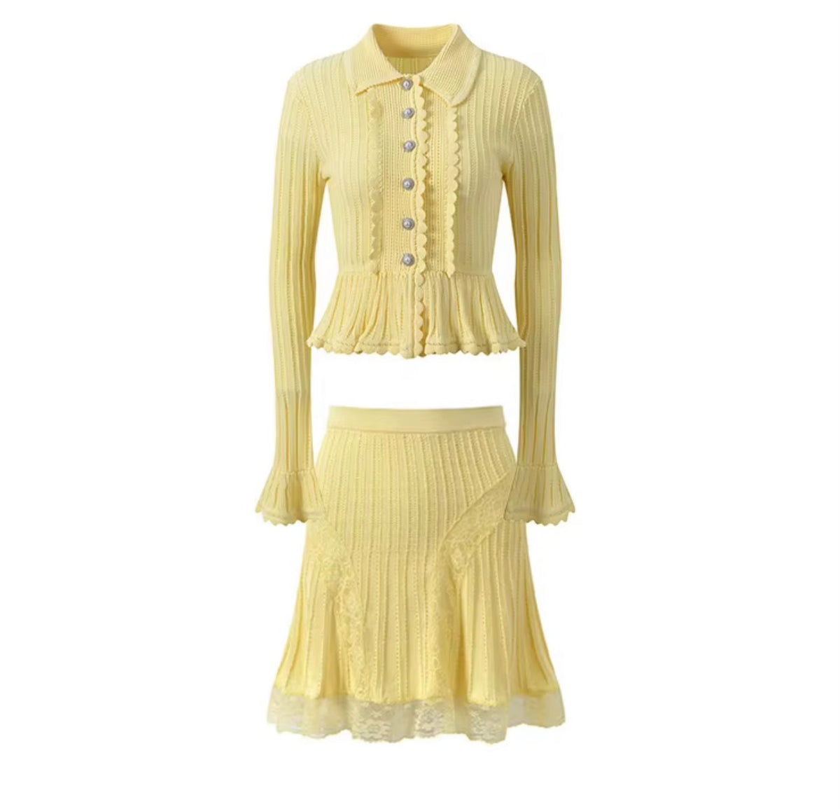 Lace Trim Peplum Knit Skirt Set