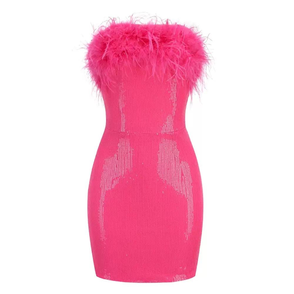 Feather Kiss Strapless Mini Dress