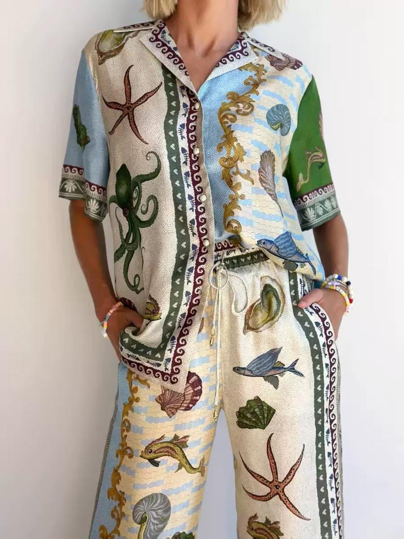 Ocean Print Shirt & Pants Set