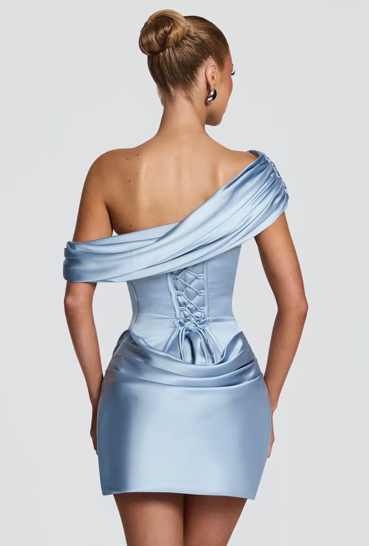 Sculpted Satin Drape Mini Dress