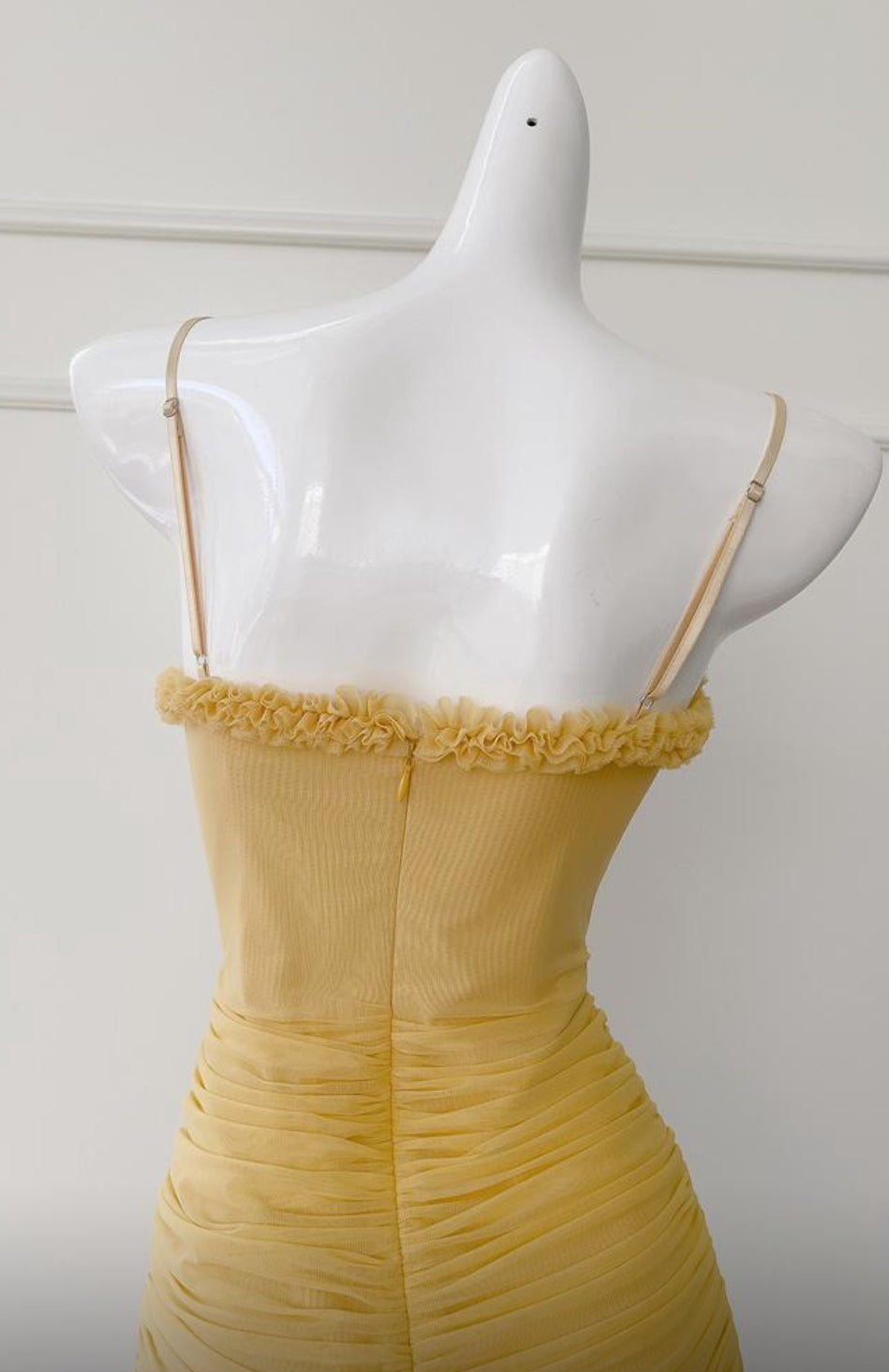 fitted mesh maxi dress with playful cascading ruffles