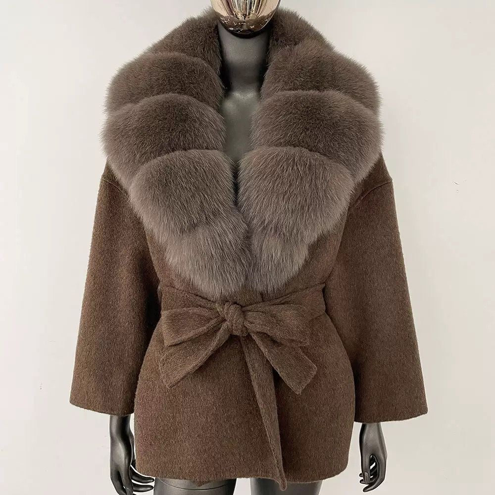 Fur-Collar Belted Wool Coat