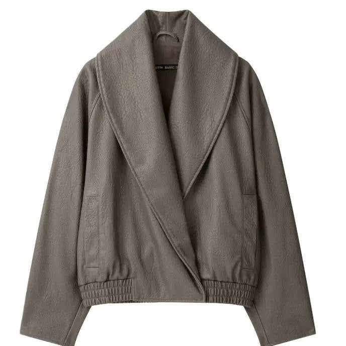 Taupe Wrap Leather Jacket