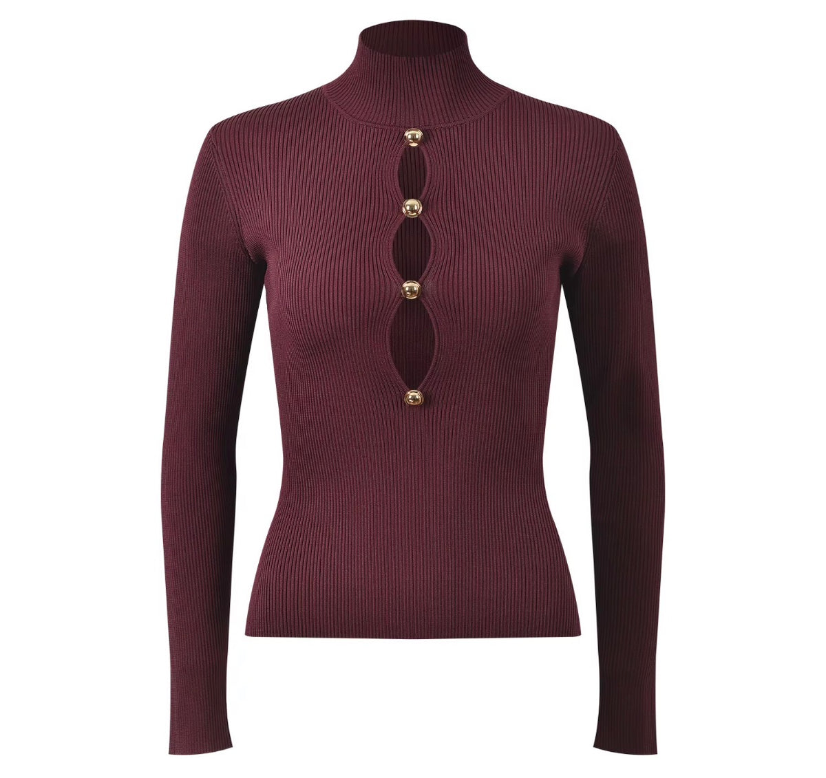 Amara Keyhole Ribbed Turtleneck Top
