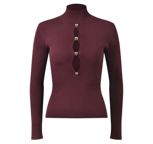 Amara Keyhole Ribbed Turtleneck Top